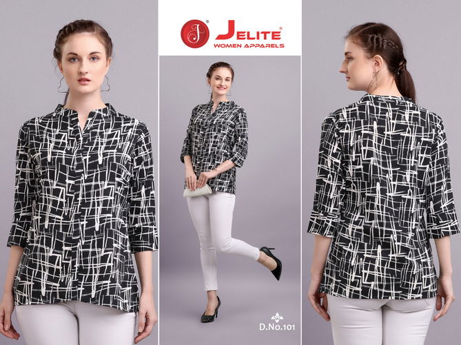 Jelite Tulip 1 Stylish Western Regular Wear Polyester crepe Ladies Top Collection